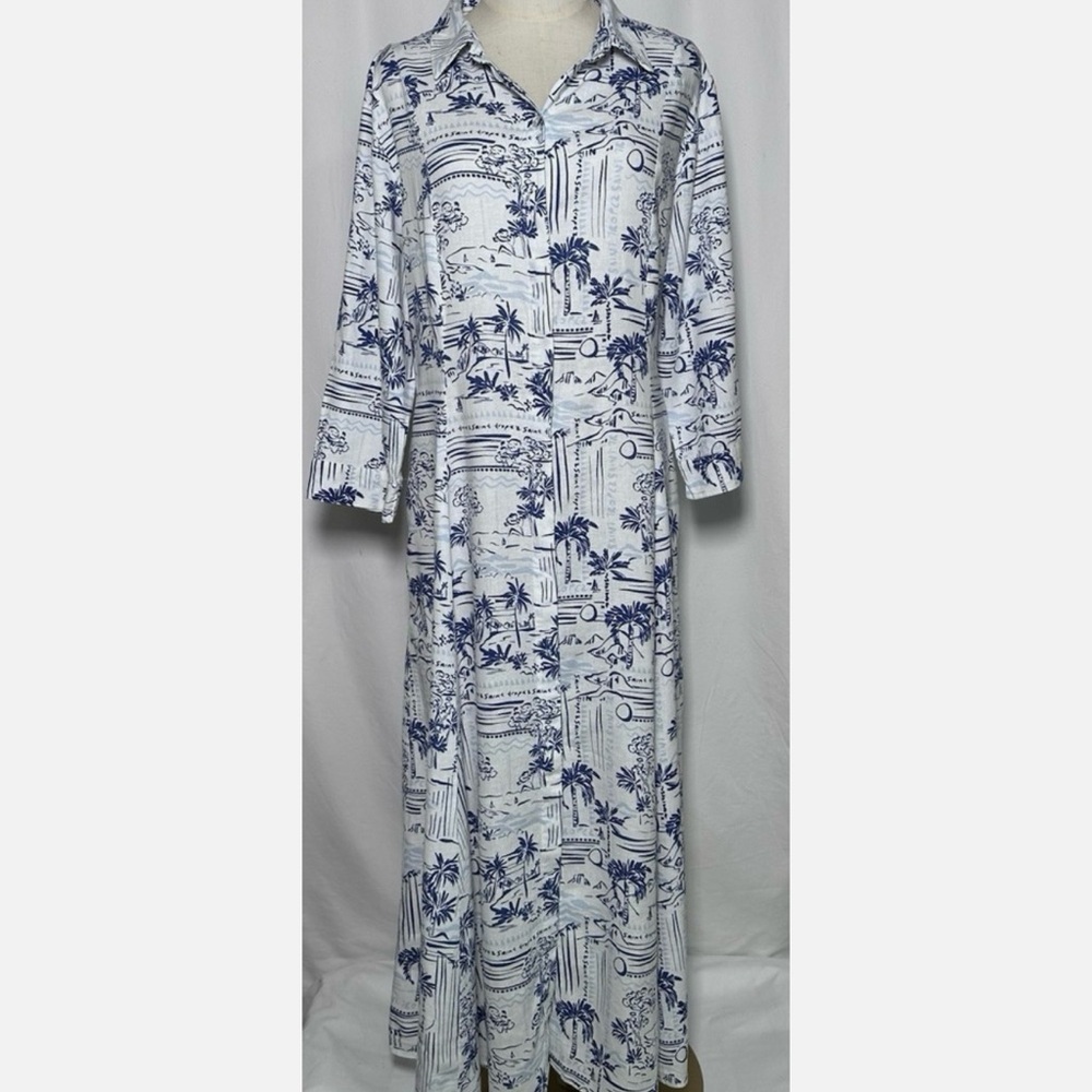 Calypso St. Barth Blue and White Midi Dress